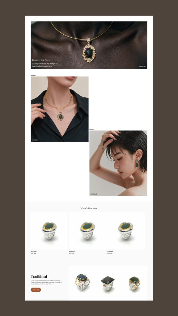 Luxury jewelry collection page featuring Australian opal pendants, earrings, and rings with elegant lifestyle photography.